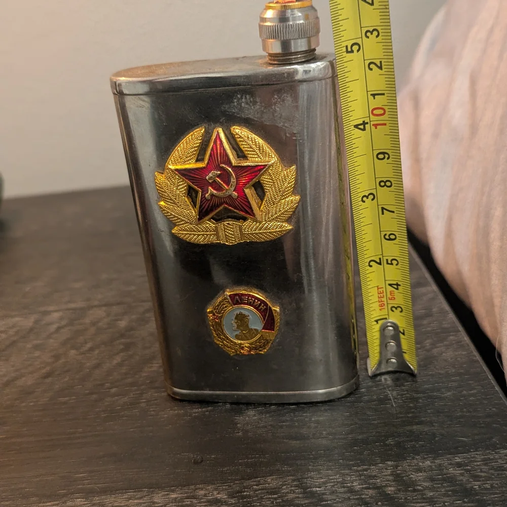 🏛️🥃 Cold War USSR Stainless Steel Flask | Soviet-Era Historical Collectible | - Picture 5 of 10